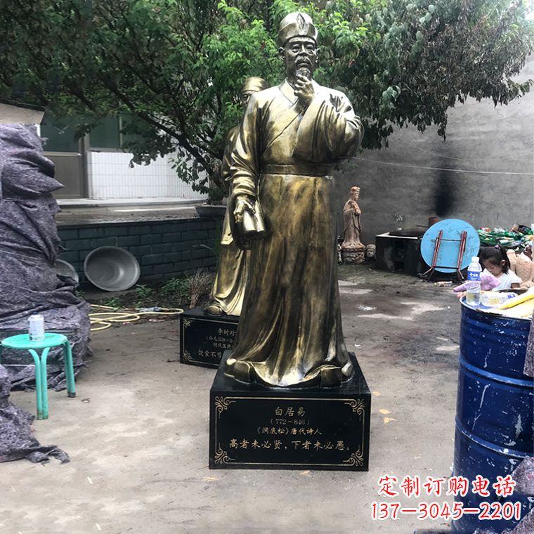 仙桃白居易仿铜雕像经典中国古代诗人的艺术再现