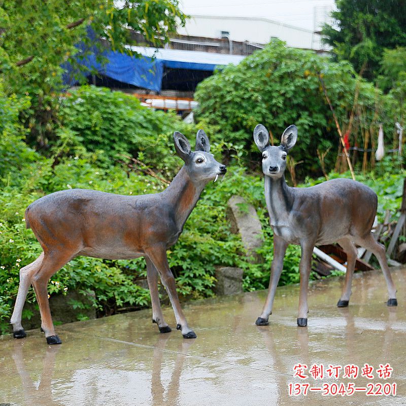 仙桃玻璃钢仿真鹿雕塑-农家院动物摆件