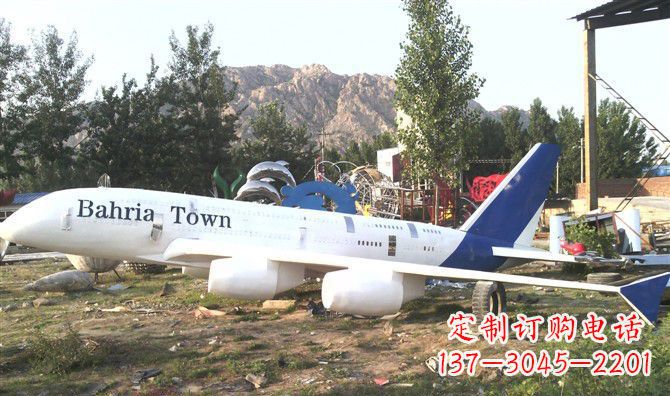 仙桃静静躺在大地上的不锈钢飞机雕塑