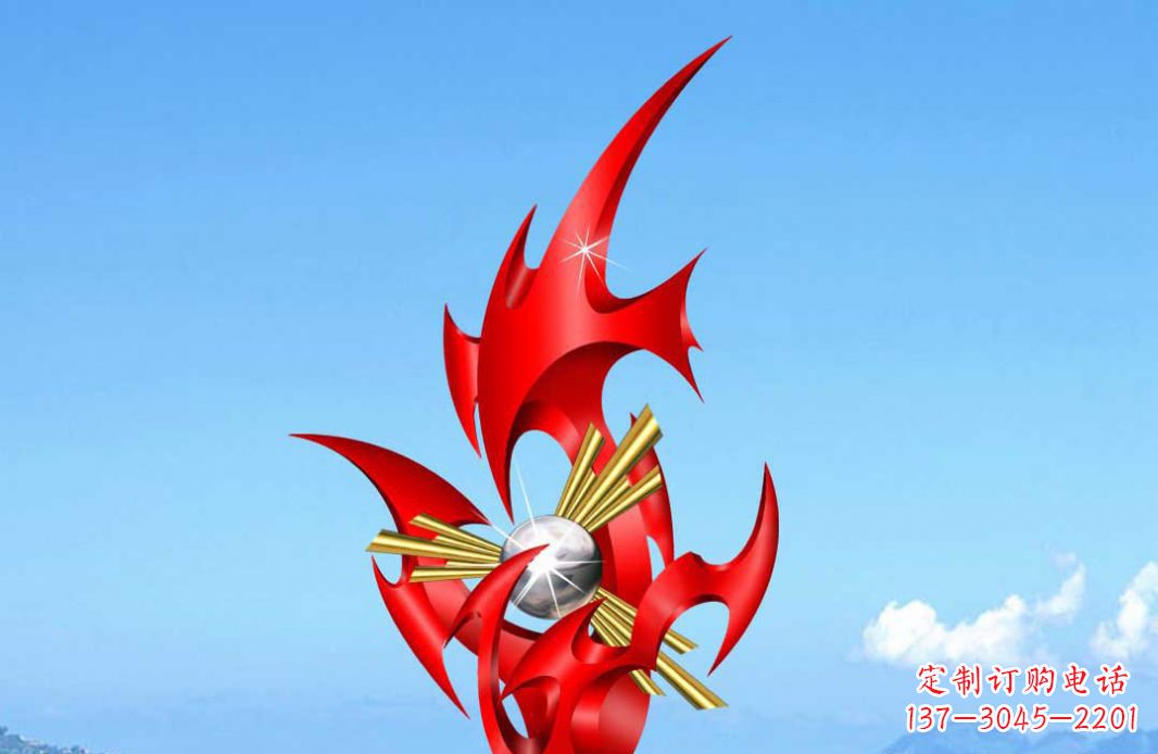 仙桃不锈钢火苗抽象景观雕塑给城市添彩