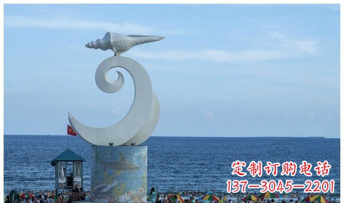 仙桃海浪与海螺雕塑的结合——不锈钢景区的美景