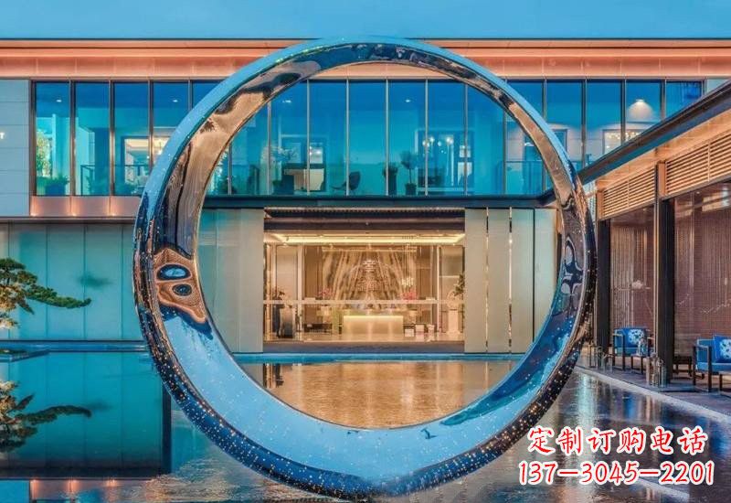 仙桃不锈钢镂空灯光圆环雕塑