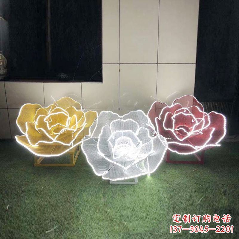 仙桃精美不锈钢玫瑰花灯光雕塑