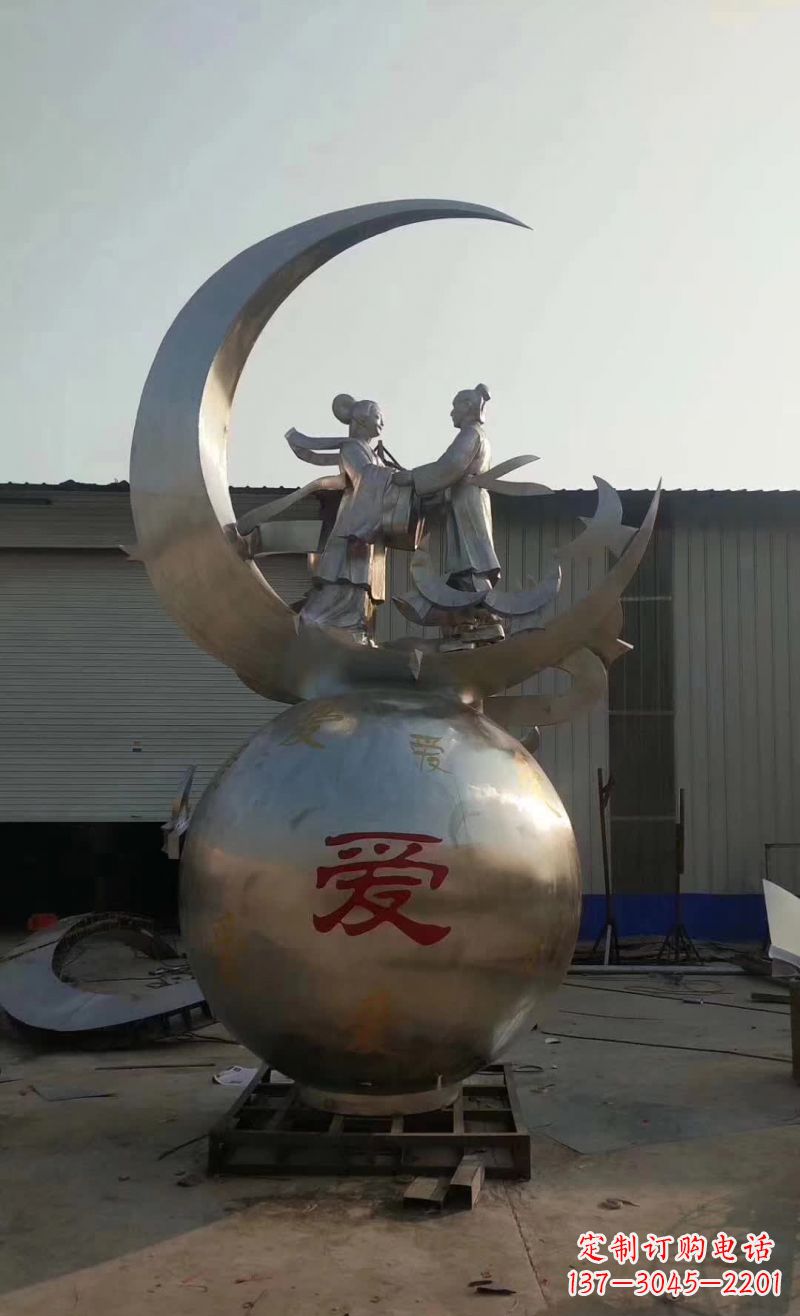 仙桃不锈钢牛郎织女雕塑传承爱情的象征
