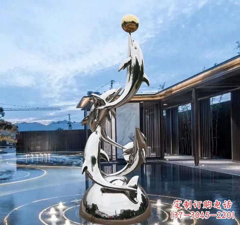仙桃海豚的优雅身姿——不锈钢水景雕塑