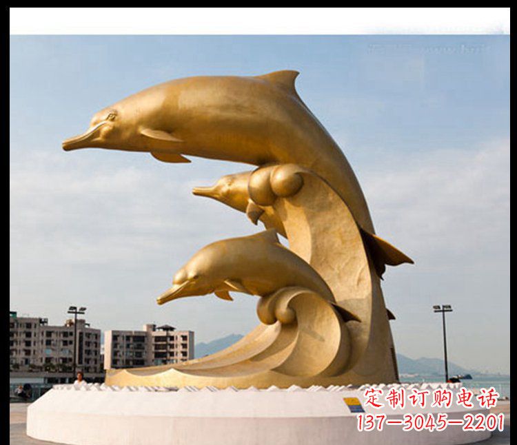 仙桃城市广场大型海豚铜雕