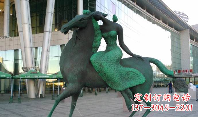 仙桃抽象骑马的女孩铜雕