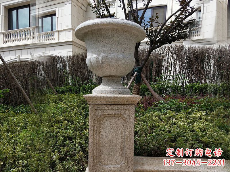 仙桃大理石花钵小区花盆石雕艺术品
