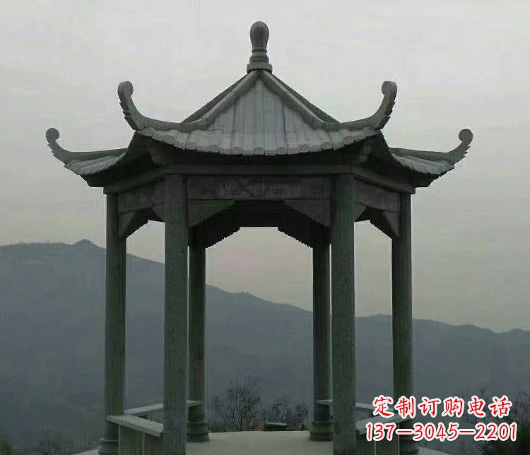 仙桃考究工艺，奢华大理石六角凉亭雕塑