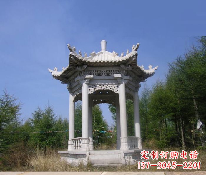 仙桃精美大理石六角石凉亭雕塑