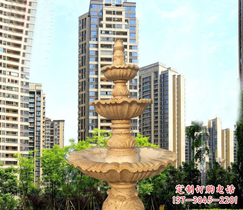仙桃大理石三层喷泉公园石雕 (2)