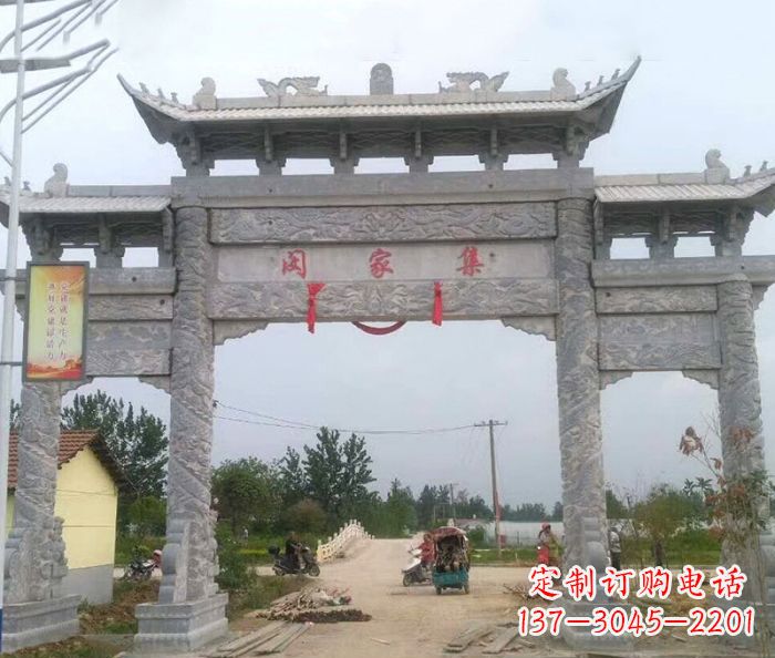 仙桃精美大理石三门牌楼雕塑