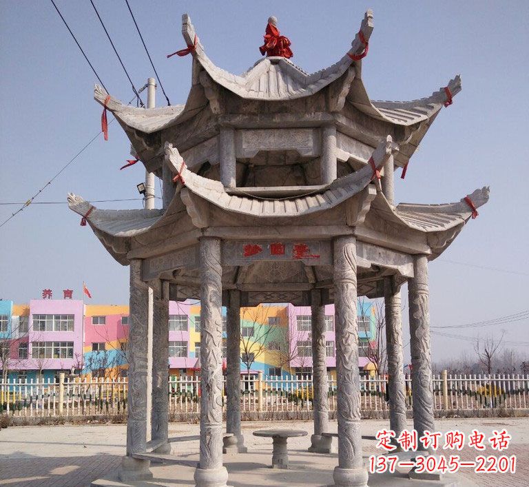 仙桃大理石双层八角凉亭雕塑