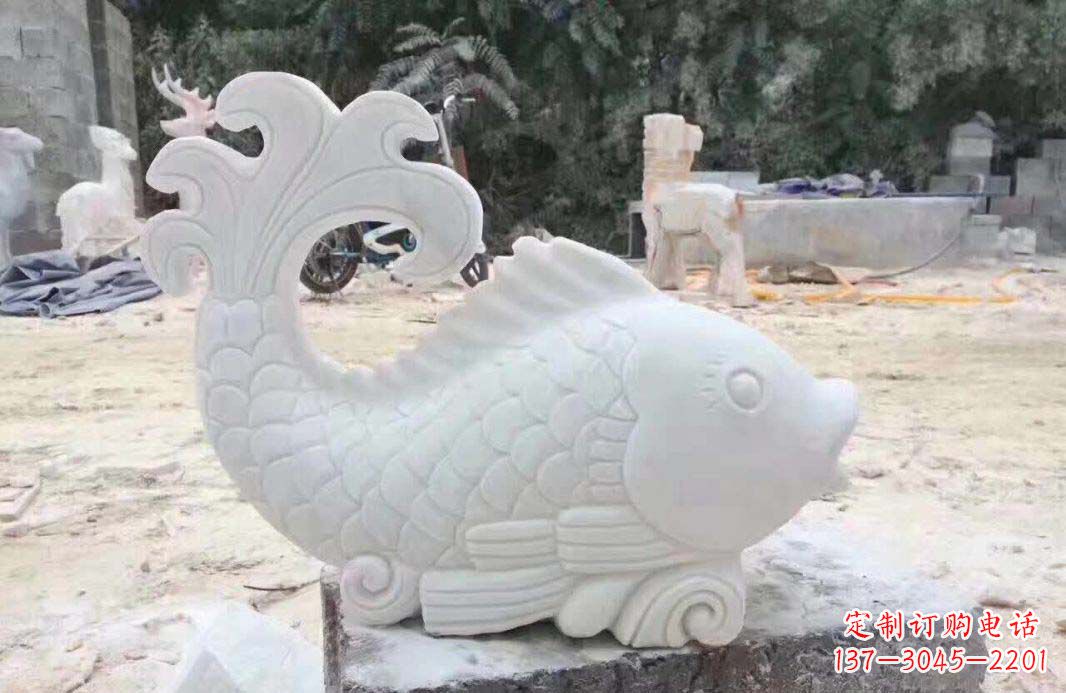 仙桃大理石鱼喷泉雕塑装置