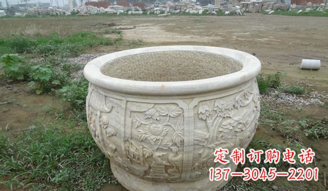 仙桃大理石鸳鸯花盆雕塑