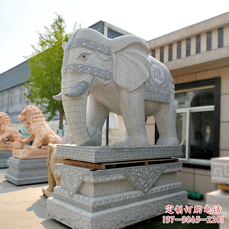 仙桃大门口石雕大象雕塑
