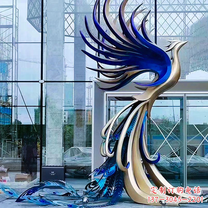 仙桃精美彩绘不锈钢孔雀雕塑