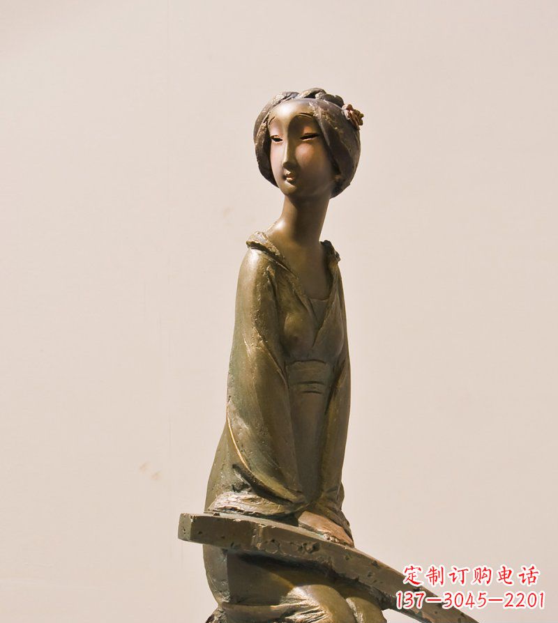 仙桃古筝女人铜雕古代人物雕塑