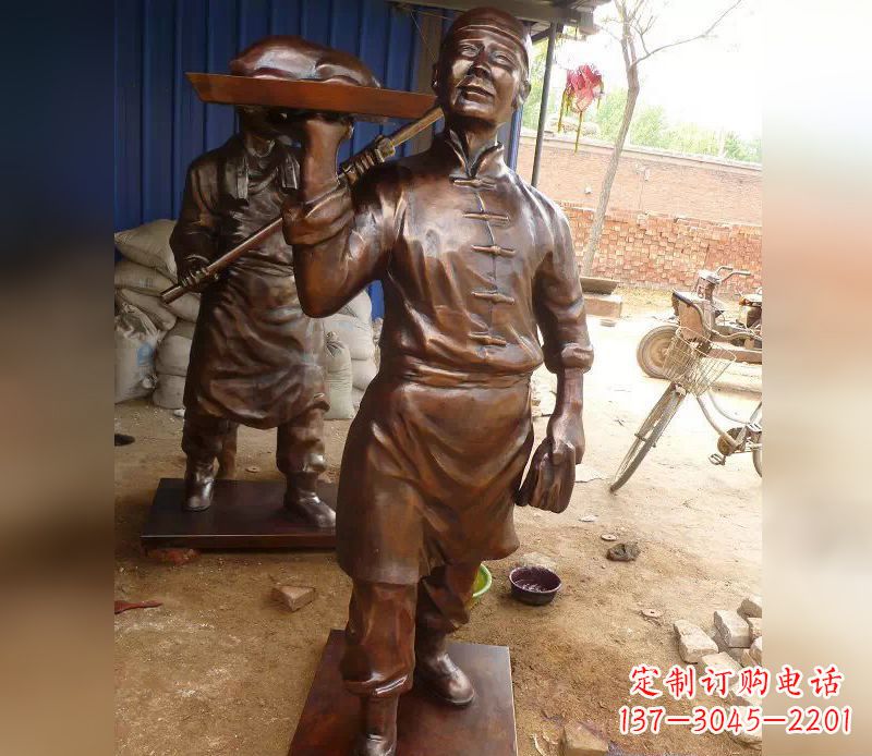 仙桃店小二铜雕,精美绝伦,永传佳话