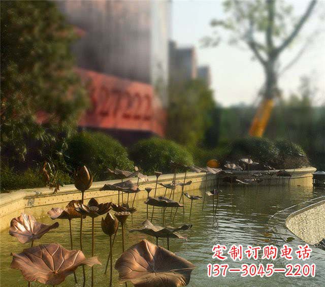 仙桃荷叶风情传承——锻铜荷花荷叶小区景观雕塑