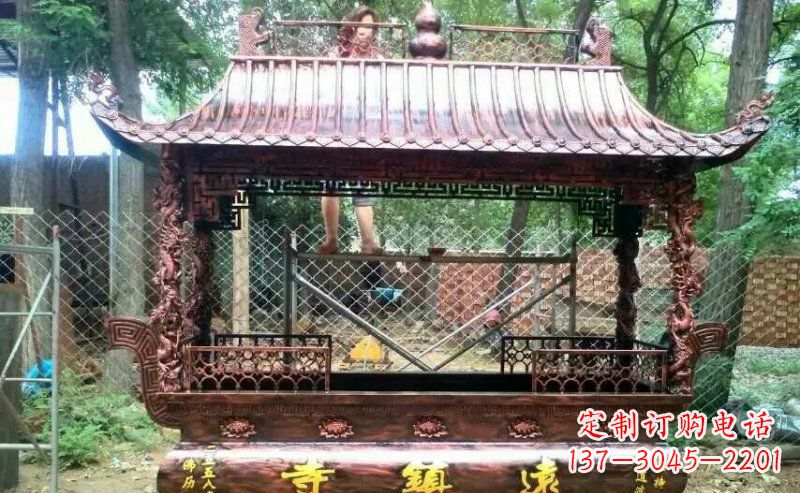 仙桃方形寺庙香炉铜雕塑