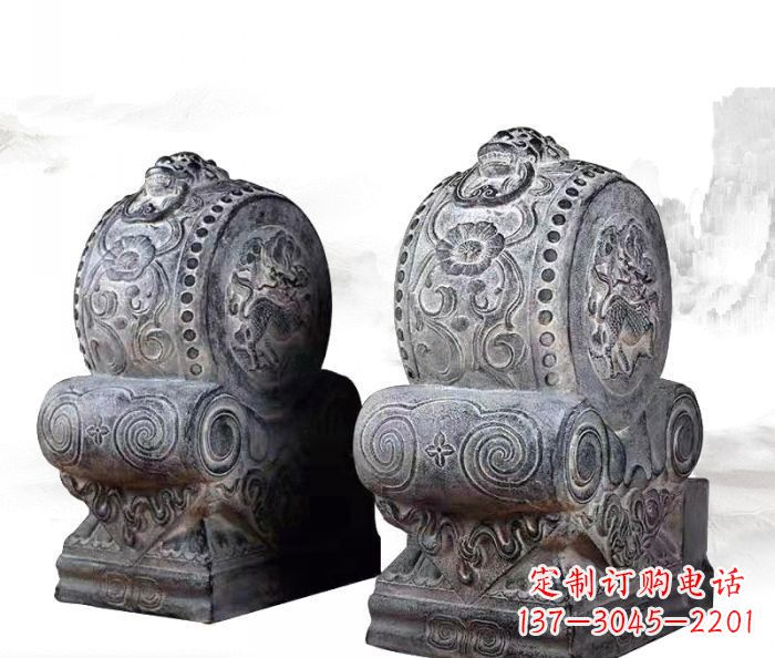 仙桃仿古抱鼓石镇宅石门墩 (3)