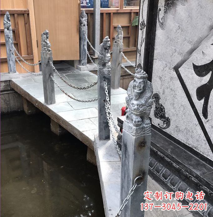 仙桃典雅传统的仿古胡人拴马石栏杆雕塑