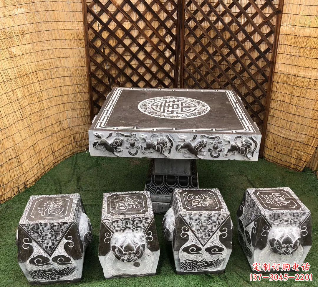 仙桃仿古石桌凳公园景观石雕