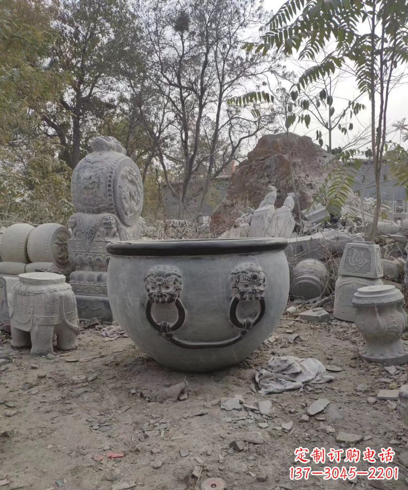 仙桃仿古石雕水缸雕塑