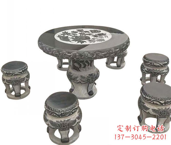 仙桃仿古圆形石桌凳雕塑