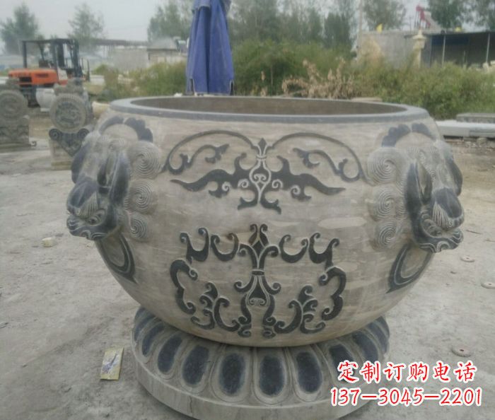 仙桃仿古圆形水缸石雕