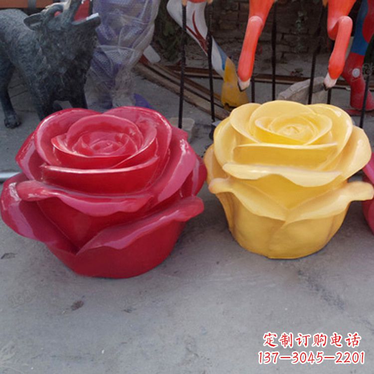 仙桃精美仿真玻璃钢玫瑰雕塑