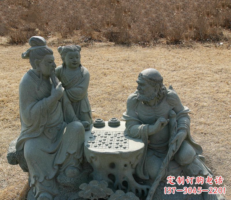 仙桃八仙下棋铜雕塑