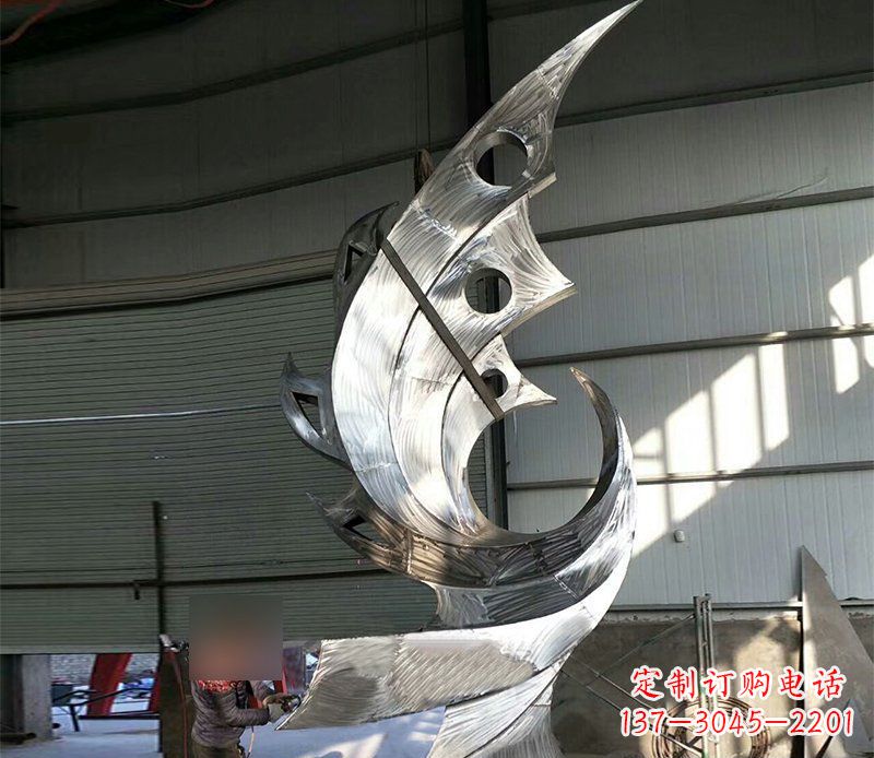 仙桃公园不锈钢抽象凤凰景观雕塑 (3)