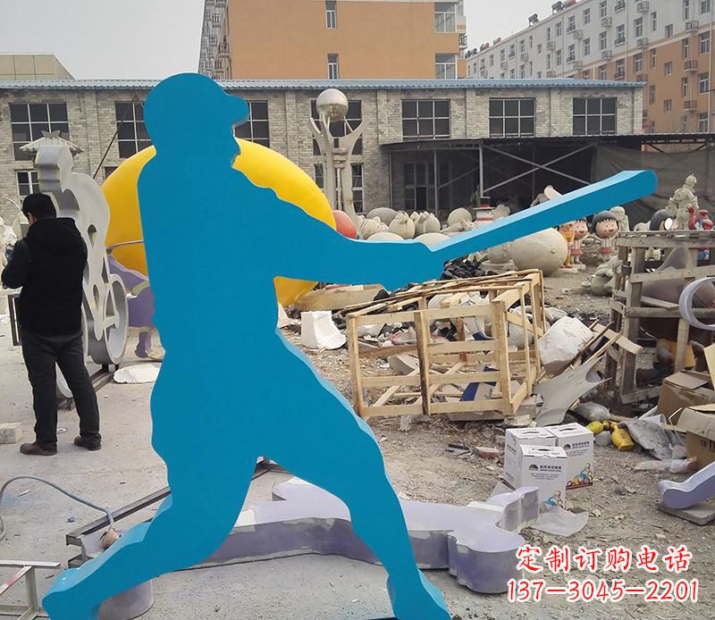 仙桃公园不锈钢打棒球雕塑2