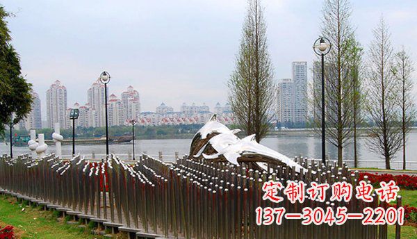 仙桃动物主题不锈钢海豚雕塑