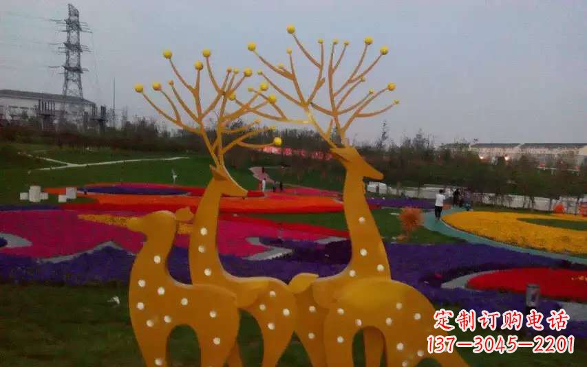 仙桃不锈钢美陈动物鹿雕塑