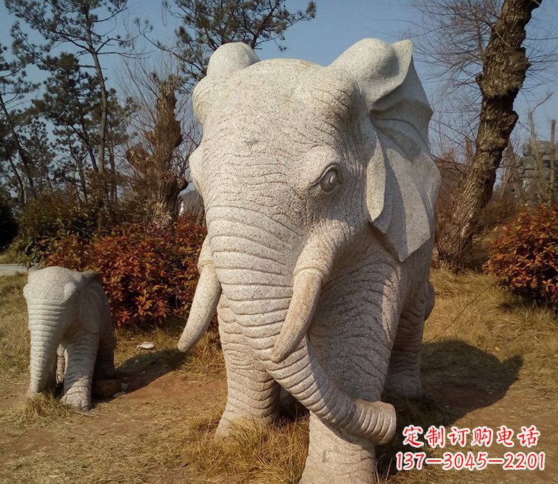 仙桃公园大理石大象动物石雕 (2)