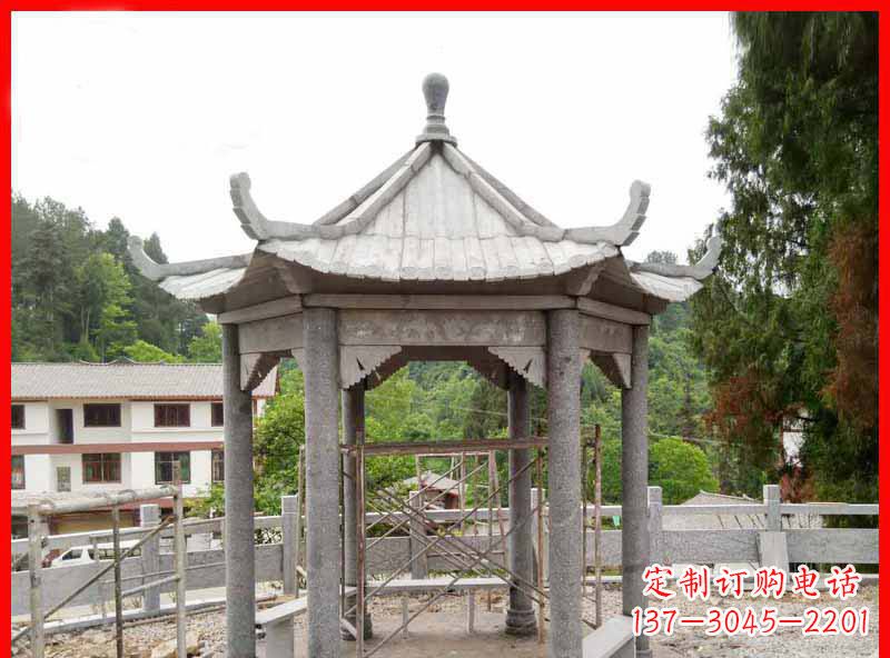 仙桃精美大理石六角石凉亭雕塑
