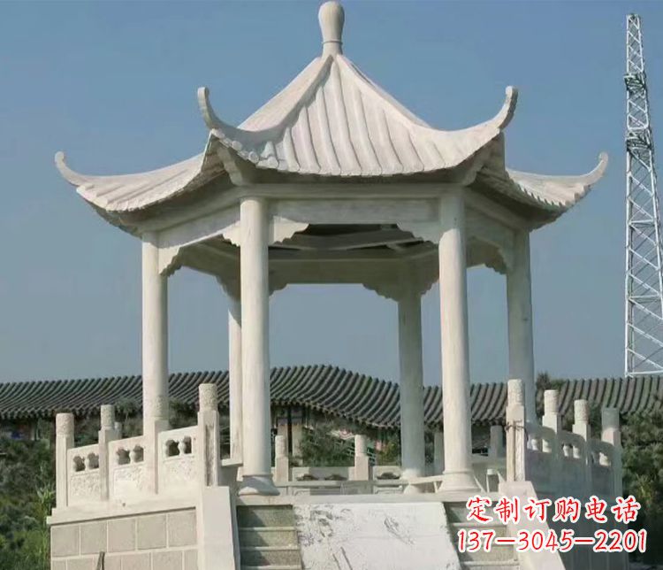仙桃极具视觉冲击力的大理石六角石凉亭雕塑