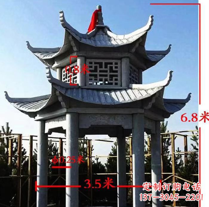 仙桃杰出的大理石六角石双层凉亭雕塑