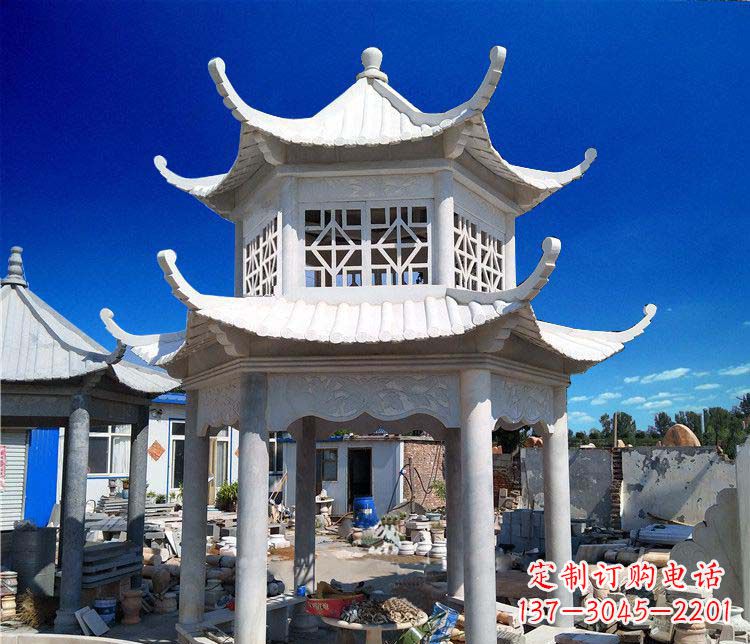 仙桃大理石双层凉亭雕塑