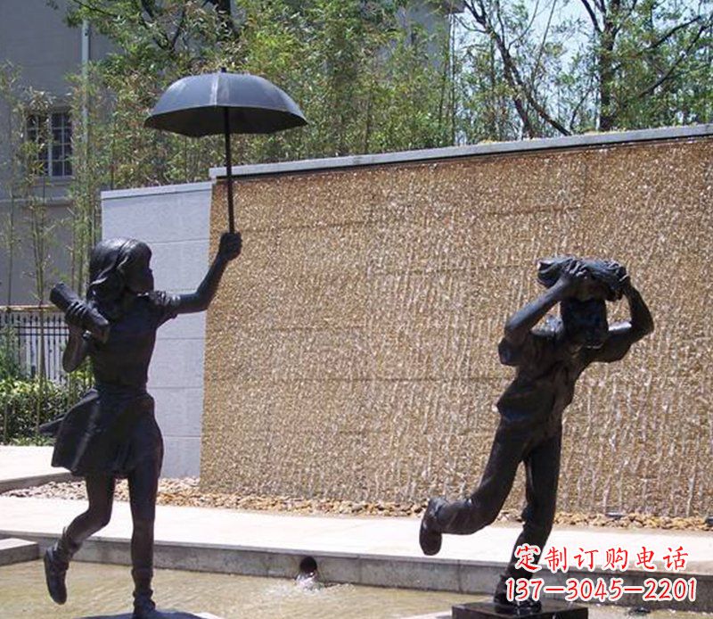 仙桃抗风雨小男孩铜雕