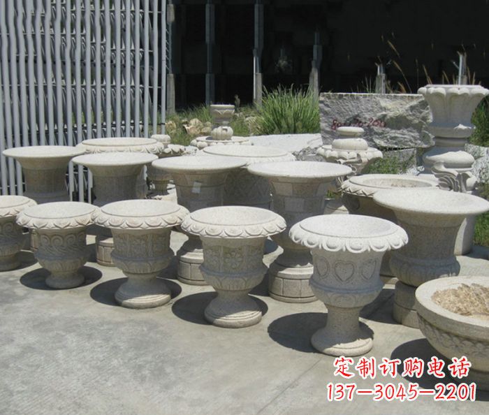 仙桃公园景观大理石花盆石雕 (6)