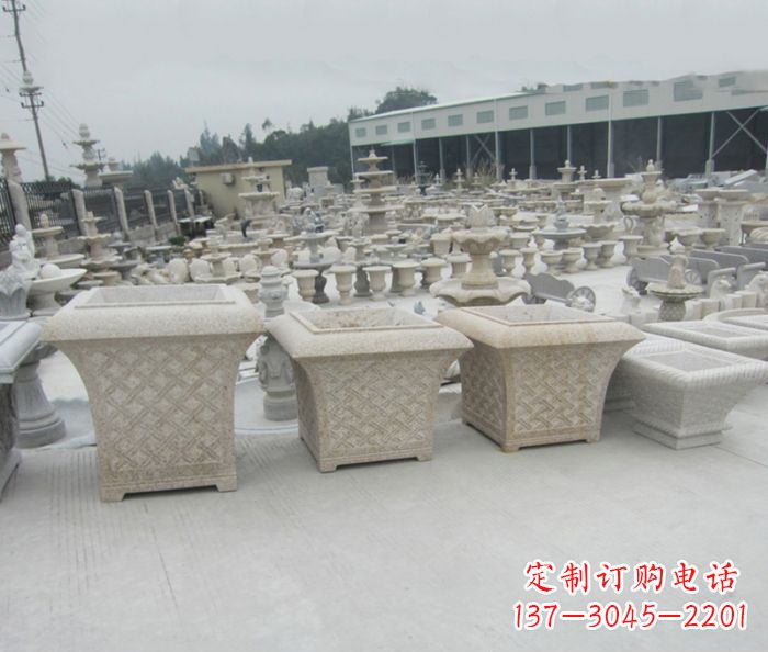 仙桃优雅花盆大理石雕塑