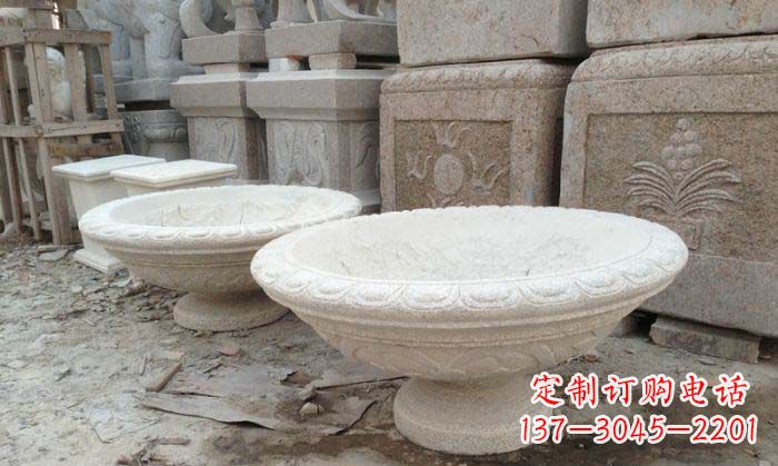 仙桃细腻雅致的大理石花盆石雕
