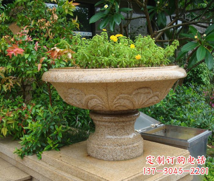 仙桃公园景观砂岩花盆石雕 (3)