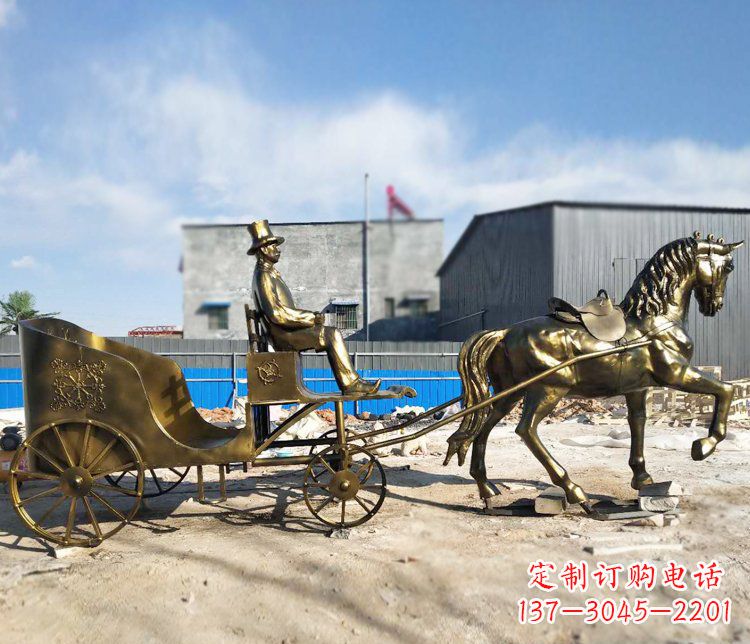 仙桃公园景观坐着马车的人物铜雕
