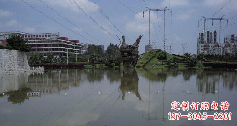 仙桃公园龙头景观铜雕