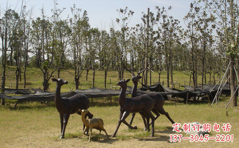 仙桃公园梅花鹿动物铜雕 (4)